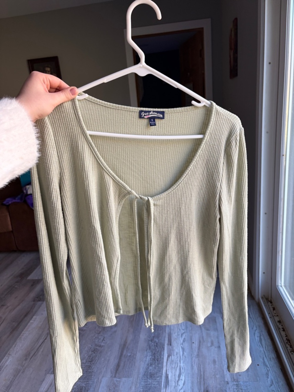 Light Sage Tie-Front Ribbed Women's Sweater